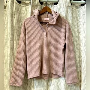 Hooded Rose Pink Ribbed Sweater
